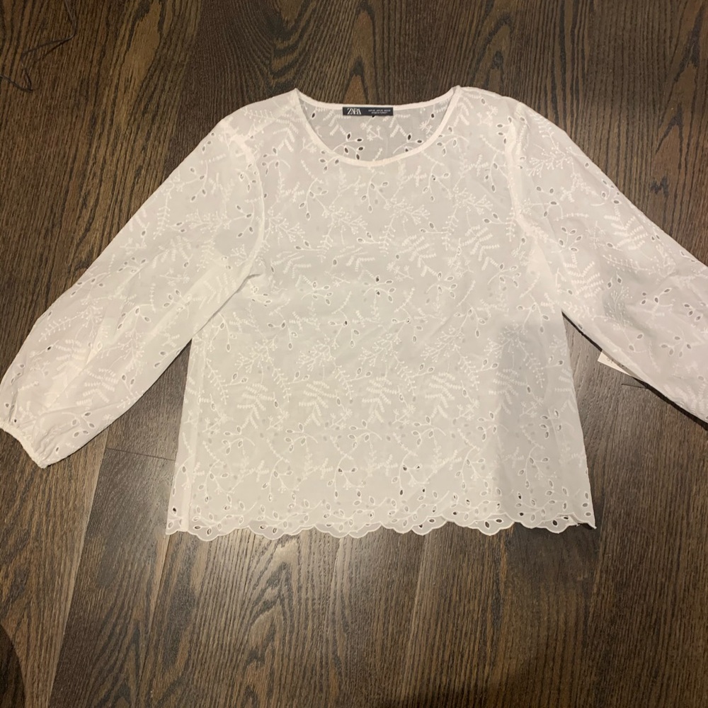 NWT Zara white eyelet top